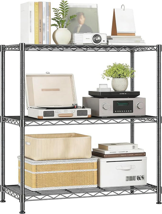 Xcity Storage Shelves, 3 Tier Heavy Duty Metal Shelving Unit with Wheels, 1050 LBS Capacity Adjustable Steel Wire Shelf Organizer for Pantry, Kitchen, Garage, 14" D x 24" W x 30" H, Black