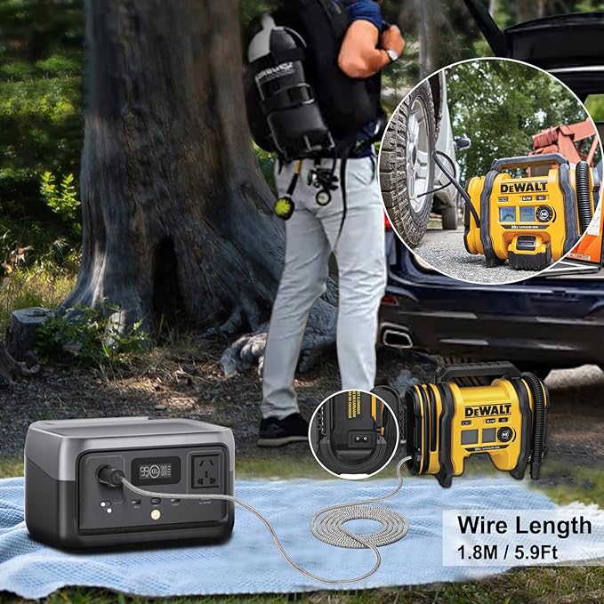 HKY 12V DC Power Cord for N506585 Dewalt Compressor Fit DEWALT Tire Inflator 20V MAX DCC020IB, DCC020IB Type 1 and 2;DCC020IB-CA,Type 1 Air Inflator Car Charging Cable Cord Plug Charger