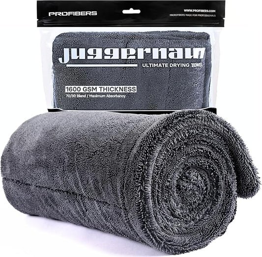Juggernaut 1600 GSM Car Drying Towel, Holds 13 lbs, Extra Large 38x24 Microfiber Drying Towels Car Detailing, Twisted-Loop, Streak/Scratch-Free, 70/30 Blend (Gray)