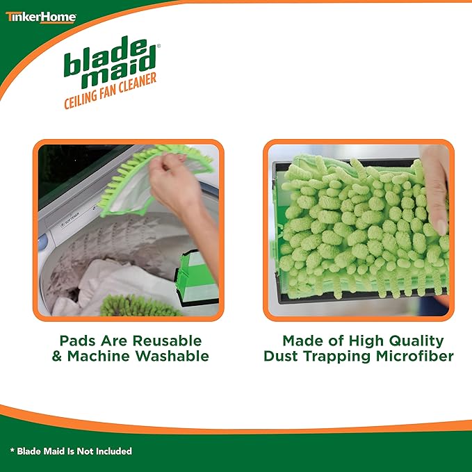 Blade Maid Replacement Microfiber Pads | Reusable, Machine Washable Pads for Blade Maid Ceiling Fan Cleaner with Extendable Pole for High Ceilings, Corner Cleaning Tool | Size 4.9" x 7.7" (Pack of 2)