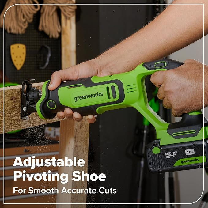 Greenworks 24V Brushless 10PC TOOL, Drill+Impact Driver+Circular Saw+Recip Saw+Jig Saw+Sander+Light+Multi-Tool+Nailer+Grinder (2) 4.0Ah+2.0Ah Batteries (24,000mAh PB) USB-C Charger, High Efficiency