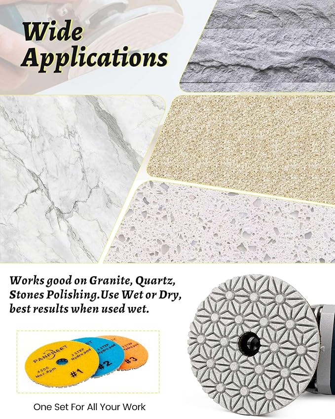 Wet/Dry 3 Step 4 Inch Diamond Polishing Pads Granite Polishing Pads for Granite Quartz Marble Concrete Terrazzo
