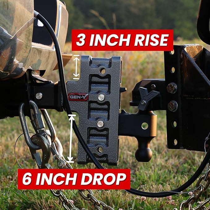 GEN-Y Hitch Offset Tow Hitch for 2.5" Receiver - 3" Rise/6" Drop with 4 Adjustable Positions, Includes Dual Ball Mount, Pintle Lock and Pins, 21,000 lbs Towing Capacity, 3,000 lbs Tongue Weight