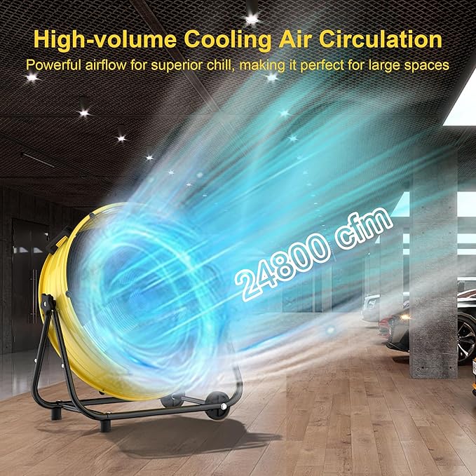 Uthfy 40 Inch High Velocity Floor Fan, 24800CFM Heavy Duty Industrial Drum Fan with 3 Speeds, 360° Tilt Metal Garage Fan with Wheels for Warehouse, Commercial, Workshop, Factory and Gym
