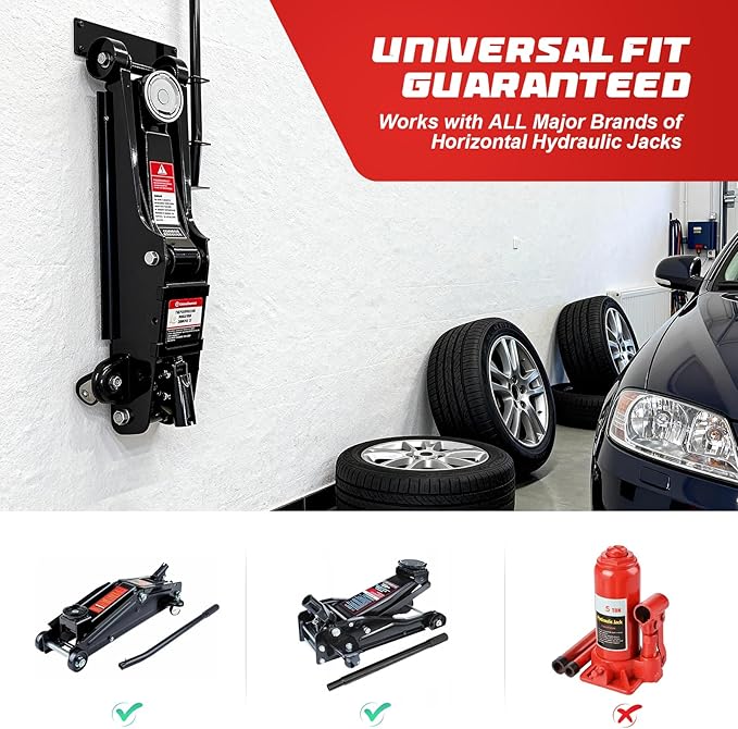 PIREKZUNT Jack Stand Wall Mount Rack Organizer, Heavy Duty Hydraulic Trolley Jack Storage Brackets, Garage Wall Mounted Tool Holder for Racing Car Trailer Truck Maintenance