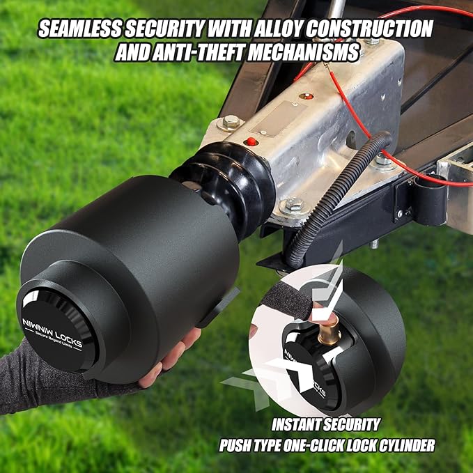2-5/16" Heavy Duty Trailer Hitch Lock - Ball Coupler&Safety Chains Anti-Theft,Travel RV/Pop-Up Camper/Boat/Truck/Motorcycle/ATV/UTV/Flatbed/Cargo/Dump/Utility Trailer Tongue Lock Secure Design
