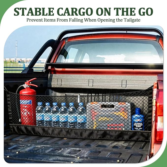 3-Layer Cargo Net for Honda Ridgeline 2017-2026, Zipper Bag Truck Bed Net for Groceries, Heavy Duty Oxford Cargo Organizer Storage Nets with Carabiners