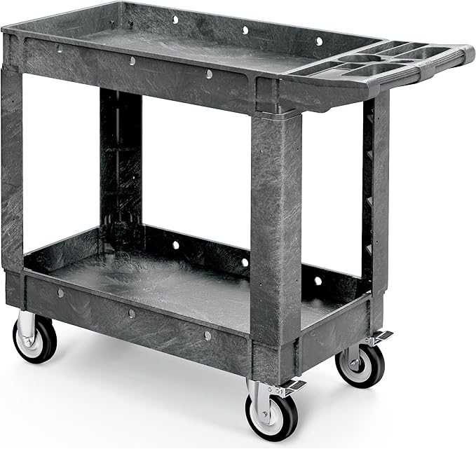 YITAHOME 550 LBS Heavy Duty Utility Cart on Wheels, 2 Shelves Service Cart, Plastic Rolling Tool Carts with Wheels, Gray Maintenance Push Carts for Garage, Home, Restaurant, Jobsite, Office