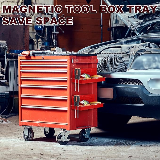 Tandefio 2 Pcs 12" Magnetic Tool Box Tray with Screwdriver Holder Magnetic Can Holder Spray Can Organizer Magnetic Tool Shelf for Hand Tools Store Shop Workshop Garage, Holds 6 Screwdrivers