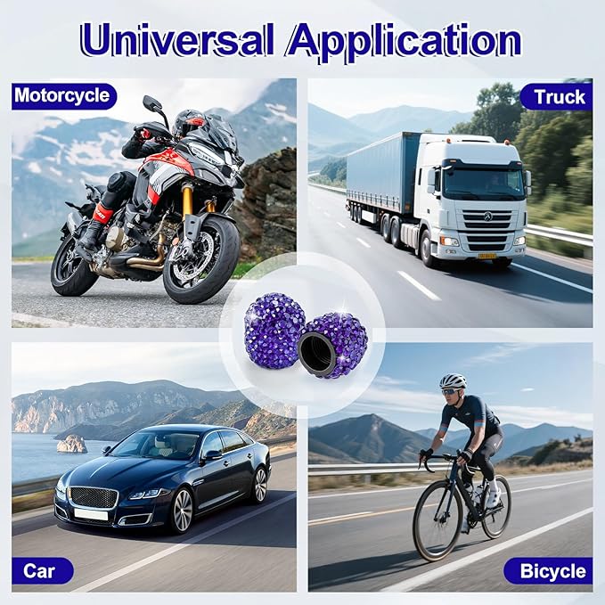 JUSTTOP 4 Pack Handmade Crystal Rhinestone Tire Valve Stem Caps, Universal for Cars, Trucks and Motorcycles - Deep Blue