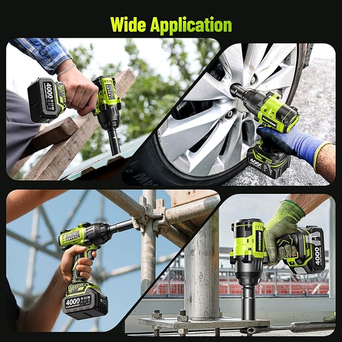 Robustrue 1400N.m (1032ft-lbs) Cordless Impact Wrench, 11Pcs Tire Repair Kit, 1/2" Brushless High Torque Impact Gun, 2x4000 mAh Batteries, Fast Charger, Impact Driver for Car Home/Truck RV/Mower