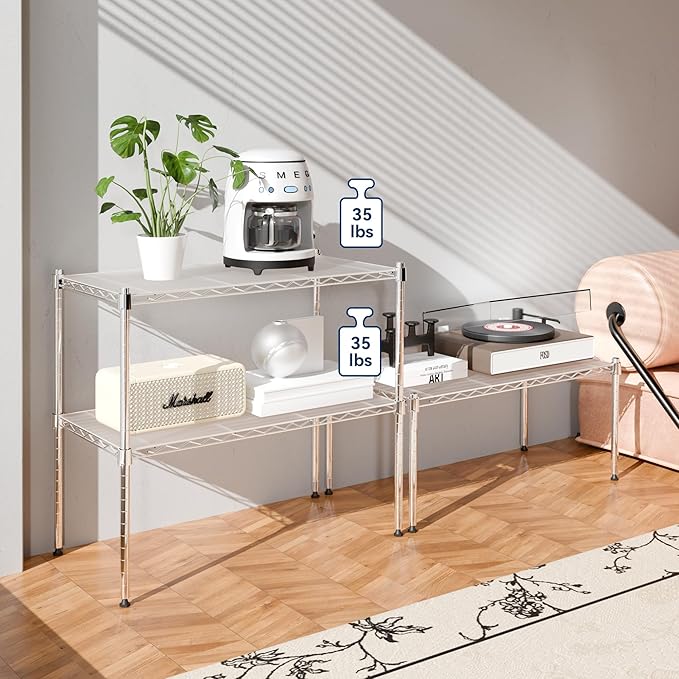 Whitmor 1 Tier Supreme Stacking Shelving Unit, Wire Metal Home Storage Organizer, 30" L x 14" W x 15" H, Chrome w/Liner