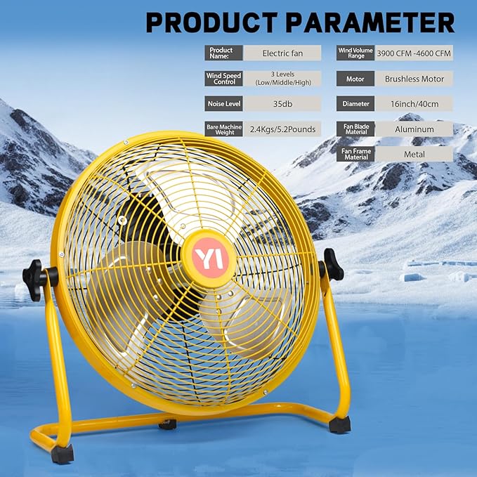 16" High Velocity Floor Fan for Dewalt 20V Max Battery, 3-Speed Battery Operated Cordless Floor Fan with AC Adapter, Heavy Duty Metal Industrial Fans for Warehouse, Garage, and Workshop(Tool Only)