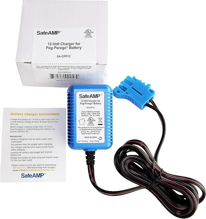 12 Volt UL Listed Battery Charger Compatible with Peg Perego® 12V Battery for John Deere Ground Force Tractor, John Deere Gator XUV Polaris RZR 900 Powered Ride On Car