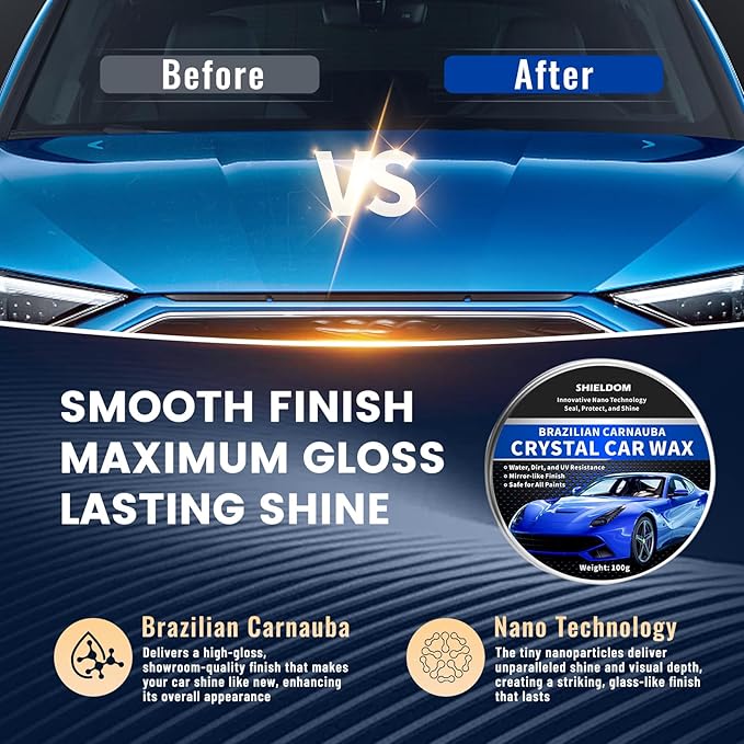 Car Wax Polish Ceramic Coating Carnauba Wax Extra Gloss Paint Sealant Polishing Long Lasting Shine Hydrophobic for Cars, Trucks, SUVs, RVs with Microfiber Towel & Applicator Pad - 3.5oz/100g