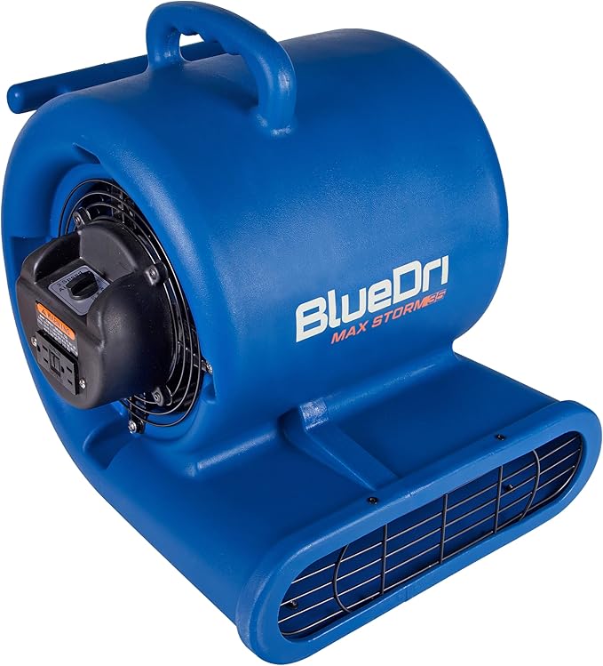 BlueDri Max Storm 35 1/3 HP 2900 CFM Air Mover Blower Floor Fan for Industrial Water Damage Flood Restoration Carpet and Floor Drying Blower Fan, Blue, BD-MS35