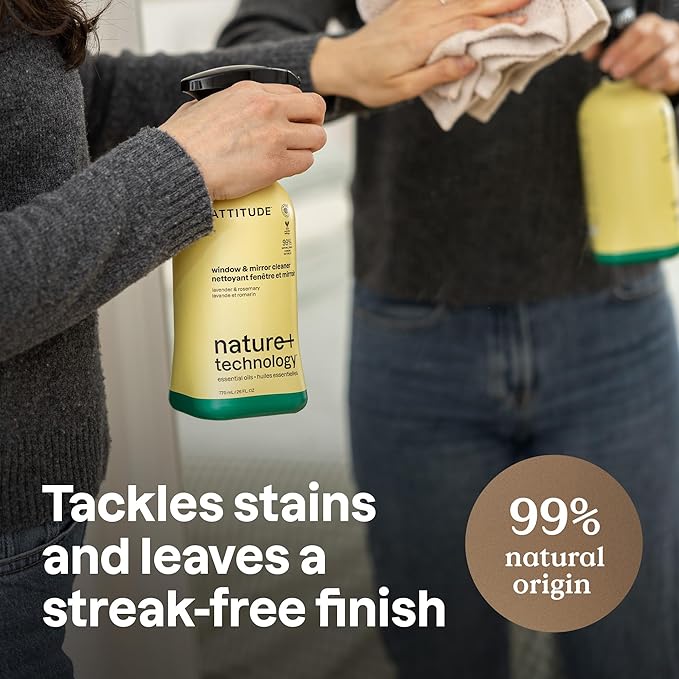 ATTITUDE Window & Mirror Cleaner Spray, Plant-Based Ingredients, EWG Verified, Streak Free, Removes Fingerprints, Dust and Dirt, Lavender & Rosemary, 26 Fl Oz (Pack of 3)