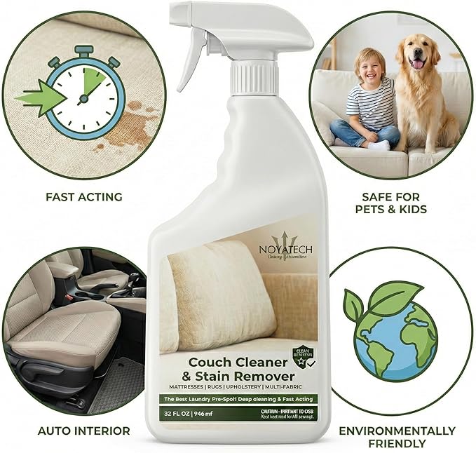 Couch Cleaner and Stain Remover Spray – Professional Strength, Multi-Surface Fabric and Upholstery Cleaner – Pet-Safe, Non-Toxic, Quick-Drying for Couches, Sofas & Car Interiors.
