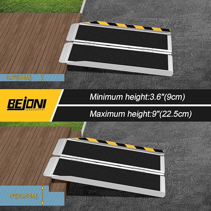 BEJONI Portable Wheelchair Ramp 3FT, Folding Non-Slip Aluminum Handicap Ramp, Door Threshold Wheel Chair Ramps for Home Steps, Scooter, Doorways, Entry Use, Curbs, Stairs