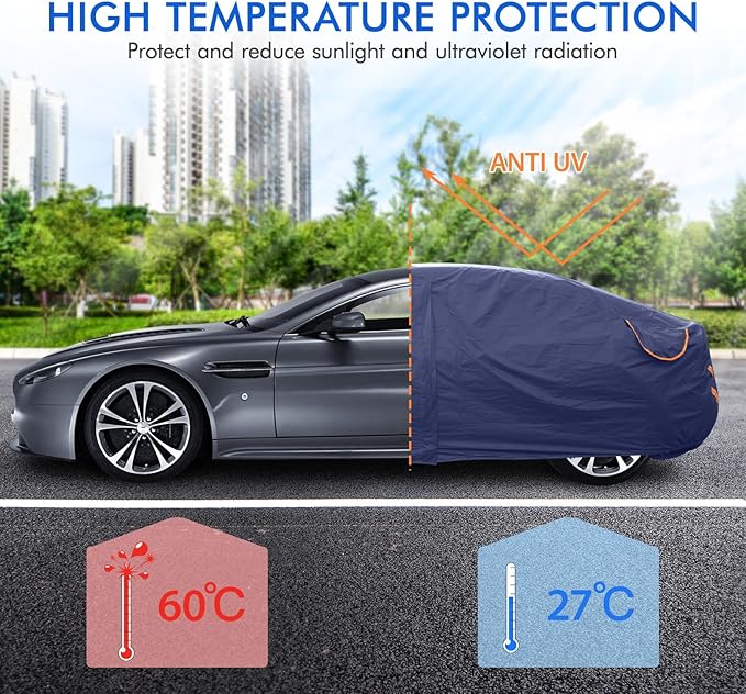 Car Cover Waterproof All Weather, 6 Layers Outdoor Full Exterior Cover Rain Sun UV Snowproof Protection with Zipper Cotton, Mirror Pocket for Toyota Camry