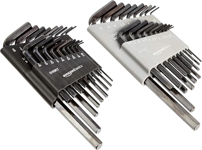Amazon Basics 36-Piece Allen Wrench/Hex Key Set, SAE & Metric Sizes, Chrome Vanadium Steel with Long Arm, 2 Organized Storage Cases