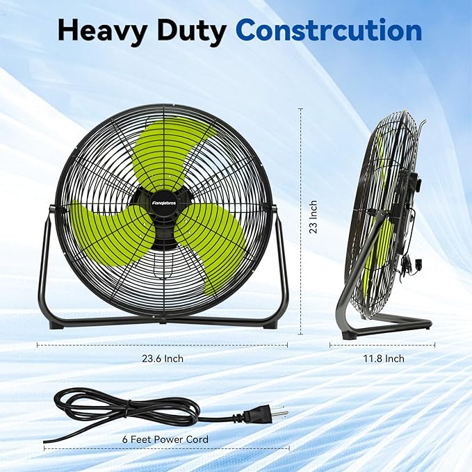 20" High Velocity Floor Fan, 5300 CFM Heavy Duty Industrial Floor Fan, 3 Speed, 360 Degree Tilt, Quiet Operation for Warehouse, Basement, Factory, Barn, Garage - UL Safety Listed