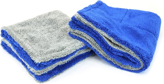 Autofiber Amphibian Jr. Dual Side Detailing Microfiber Towel - One Side Twist, One Side Plush - 16 inch x 16 inch (Blue/Gray)