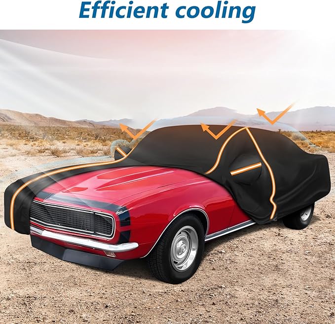 Car Cover for Chevy Camaro 1967-1981, Waterproof 210D Oxford Cloth and Cotton Cover Outdoor Full Car Covers with Zipper Windproof Heavy Duty All Weather with Wind, Sun, UV and Dust Protectio