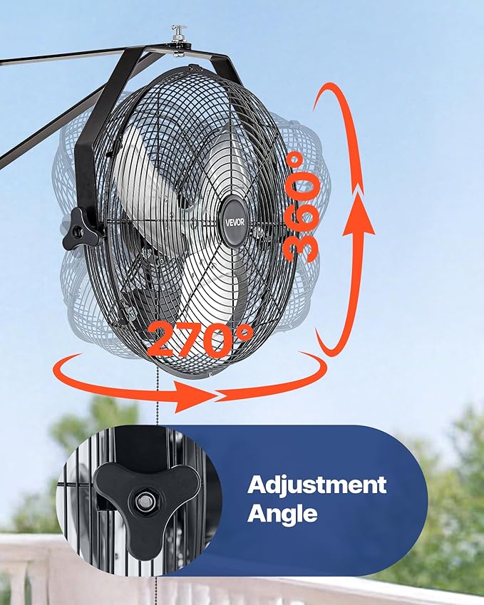 VEVOR 14 Inch Industrial Wall Mount Fan, High Velocity 2473 CFM Outdoor Fan with 3 Speeds, Waterproof IP44 Garage Wall with Aluminum Blades for Workshop, Warehouse, Greenhouse