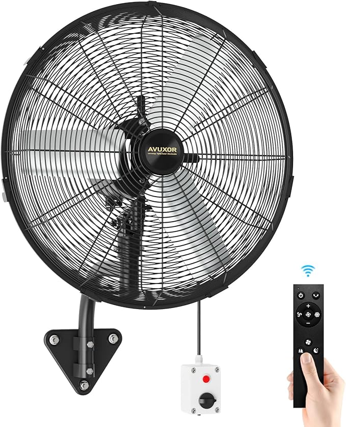 Outdoor Wall Mount Fan, 4 Speed Oscillating Wall Fan with All Sealed Brushless DC Motor, Heavy Duty Industrial Fans, Waterproof Fans for Patios, House, Garage, Warehouse, Factory, 20'' Remote Control