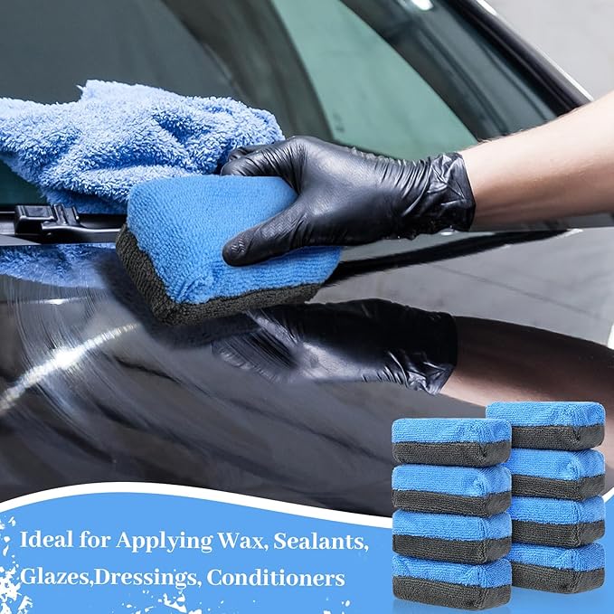 Mudder 24 Pcs 3.5 x 1.5 x 1.5 Inch Car Wax Applicator Pad Rectangular Microfiber Applicator Pads Sponge Ceramic Coating Applicator Car Foam Cleaning for Wax Applying Sealants Detailing Polishing