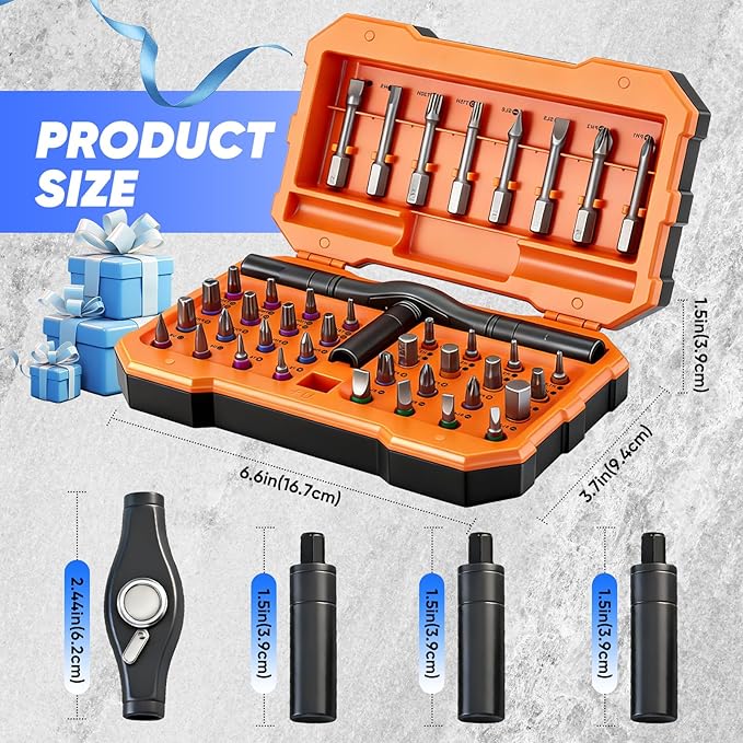 Saker 42-in-1 Magnetic Screwdriver Set for Father’s Day Gift, Screwdriver Set with T Handle & Storage Case, for Men Gift, Furniture, Computer, Bicycle, and DIY, Orange