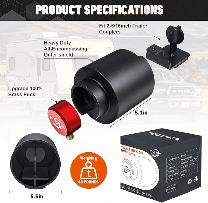 2026 Upgraded Trailer Lock Fits 2-5/16 Inch Coupler, Heavy Duty Trailer Hitch Locks, Anti-Theft Trailer Coupler Lock for RV, Trailer, Boat, Pickup(Red)