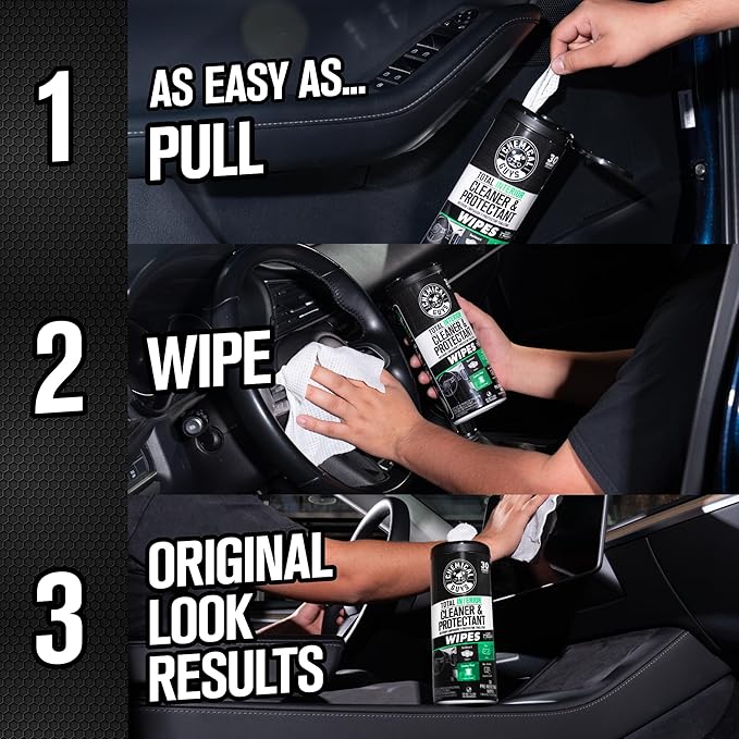 Chemical Guys Total Interior Cleaner and Protectant Wipes Canister, New Car Smell - All Surface Interior Cleaning Wipes for Dash Seats Door Panels Leather Vinyl & Fabric - Fresh New Car Scent, 2 Pack