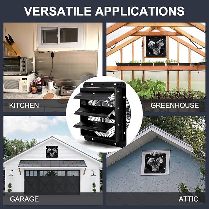 Criditpid 7 Inch Shutter Exhaust Fan with Speed Controller Switch, 576 CFM High Speed Vent Fans, 1700 RPM Wall Mounted Kitchen Exhaust Fans, Vent Fan for Attic, Gable, Shed, Garage Ventilation, Black.