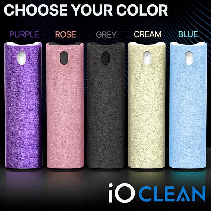 IO CLEAN Mini Screen Cleaner Finger Proof Spray for Smartphones, iPads, MacBooks, Laptops, Car Screens, Touchscreens 3 in1 Mist Cleaner, Microfiber Cloth and Protective Cover (Rose)