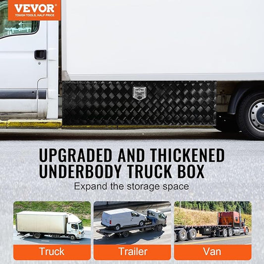 VEVOR Underbody Truck Box, 60" x 17" x 18" Pickup Storage Box, Heavy Duty Aluminum Diamond Plate Tool Box with Lock and Keys, Waterproof Trailer Storage Box with T-Handle Latch for Truck, Van, Trailer