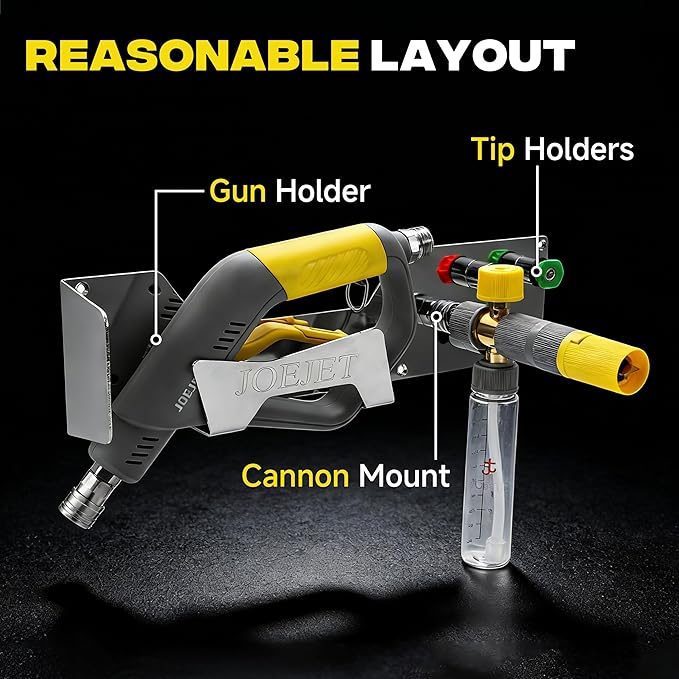 JOEJET Pressure Washer Gun Holder, Stainless Steel Foam Cannon Holder, Wall Mount Storage Organizer for Pressure Washer Nozzle Tip, 1/4” Quick Connect