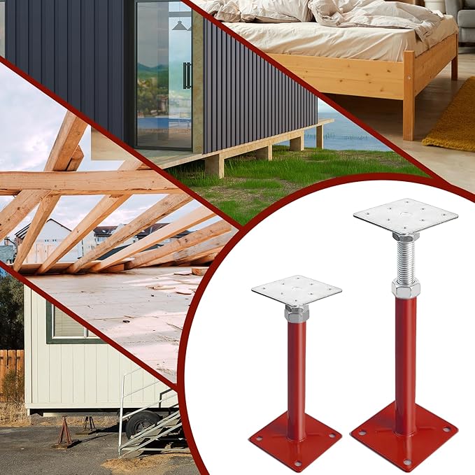 4 Pack Screw House Foundation Jack for Leveling Deck Support, Adjustable Support Jacks for Basement Crawlspace, 5"-8" Height Range, Construction House Jack for Temporary Supports