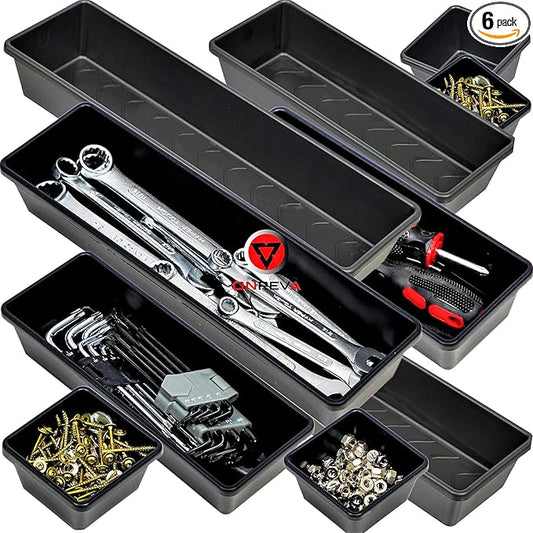 ONREVA Tool Box Organizer Tray Divider Set, Extra Large Toolbox Trays, Tool Box Organizers and Storage Kit, Rolling Tool Chest Drawer Bins, Hardware Screwdrivers Pliers Organization, 6pcs