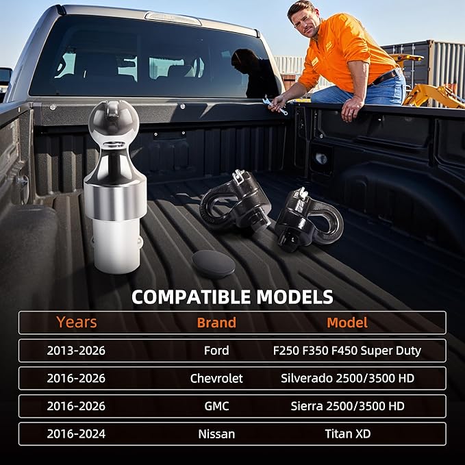 60692 Gooseneck Hitch Kit, 2-5/16 Gooesneck Ball Fits Ford 2013-2026 Ford F250 F350 F450, 2016-2026 Chevrolet Silverado, GMC Sierra & Titan XD，30000 lbs GTW/ 7500 lbs VTW，2 Safety Chain