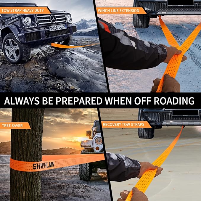 Tow Strap Heavy Duty 2" x 20 Ft,Tested 20,024lb Break Strength Reinforced Tree Saver Straps,Use for Emergency 4x4 Towing Rope,Tree Saver,Road Tow Truck Camper Accessories Travel Essentials