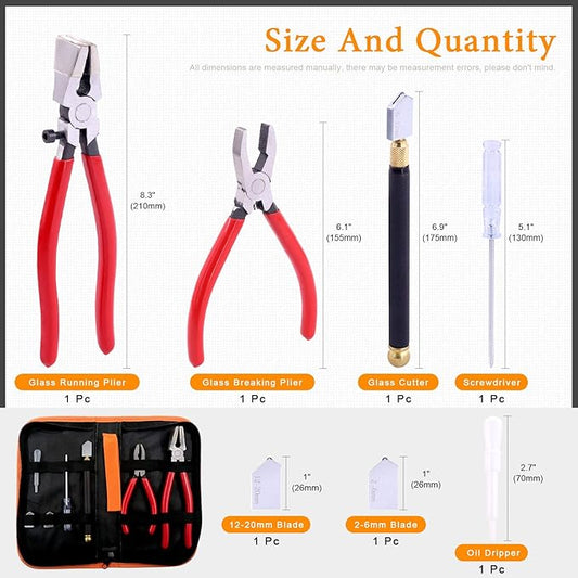 3Pcs Premium Glass Running Breaking Pliers and Class Cutter Kit, Heavy Duty Glass Cutting Tool with Rubber Tip, Work Great for Stained Glass, Mosaics, Fusing, Breaking