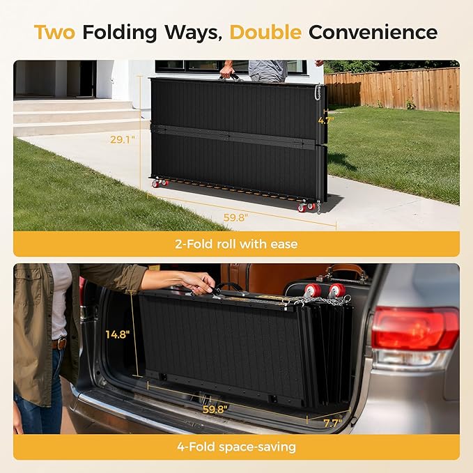 CAMMOO 10FT Portable Wheelchair Ramp-800LBS Heavy-Duty, High-Strength Aluminum Alloy with 4 Adjustable Legs, 4 Wheels, Triple Anti-Slip and Seamless Design, Ideal for Home Steps, Threshold, Doorways
