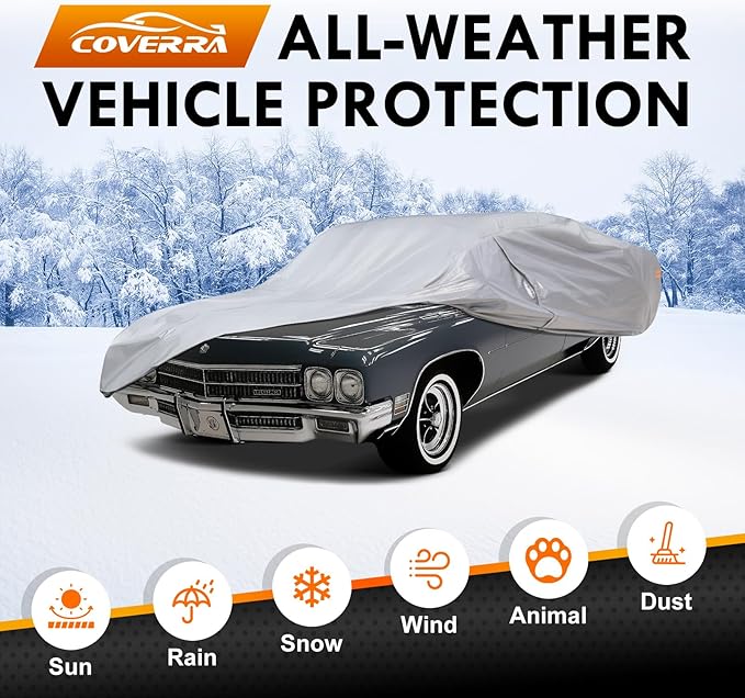 6 Layer Heavy Duty Car Cover Custom Fit for Cadillac Deville 1959-1984, Buick Electra 1959-1970 & 1977-1984, Waterproof All Weather Car Tarp Outdoor Protection with Cotton Lining