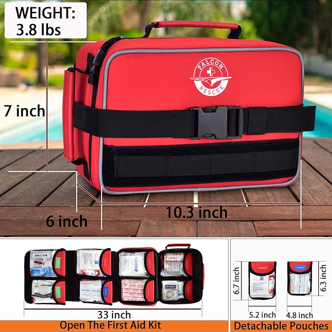 Premium 418-Piece First Aid Kit - MOLLE Compatible, Waterproof & Organized Tear-Resistant Survival Kits for Home, Hiking, Car, Outdoor Emergencies