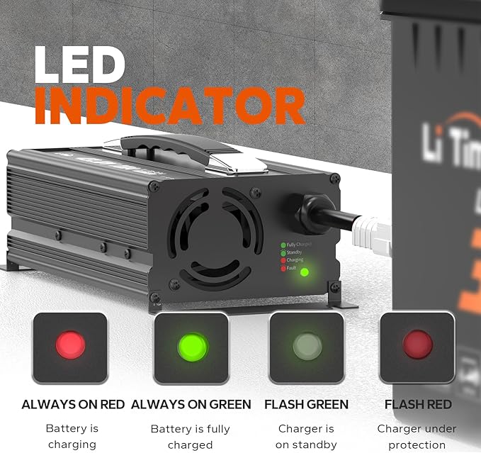 LiTime 43.8V 18A Lithium Battery Charger for 38.4V LiFePO4 Battery, AC-DC Smart Charger with 50A Anderson Connector, LED Indicator, Multiple Safety Protection for Golf Cart and RV