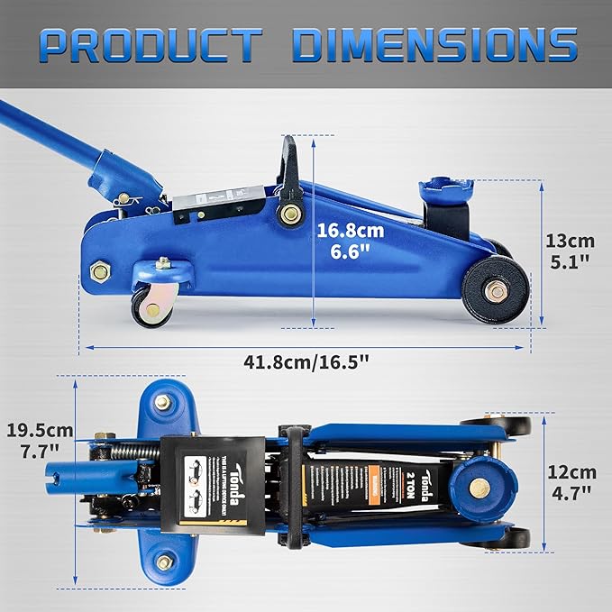 Tonda Floor Jack, Hydraulic Portable Car Jack, 2 Ton (3,800 lb) Capacity, Blue