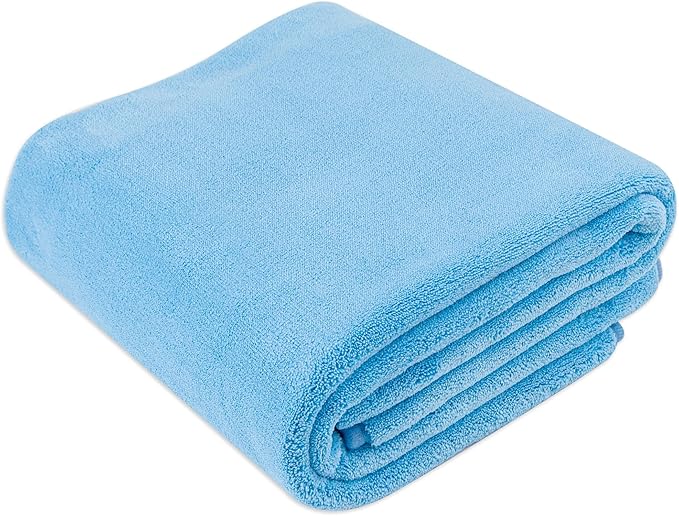 Amazon Basics Super Absorbent Microfiber Car Drying Towel, Scratch-Free, Streak-Free, Lint-Free, 36"L x 25"W, Blue