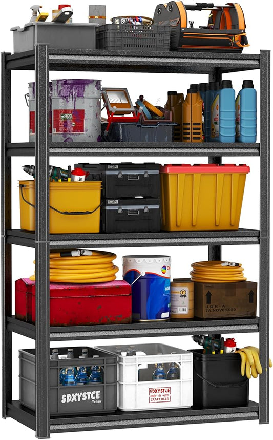 PRESTELION 63" H Storage Shelves Heavy Duty meta1 Shelf 5 Tier Garage Shelving Unit Adjustable Storage Rack for Basement, Warehouse, Pantry, Closet, Kitchen 63" H x 35.4" W x 15.8" D,